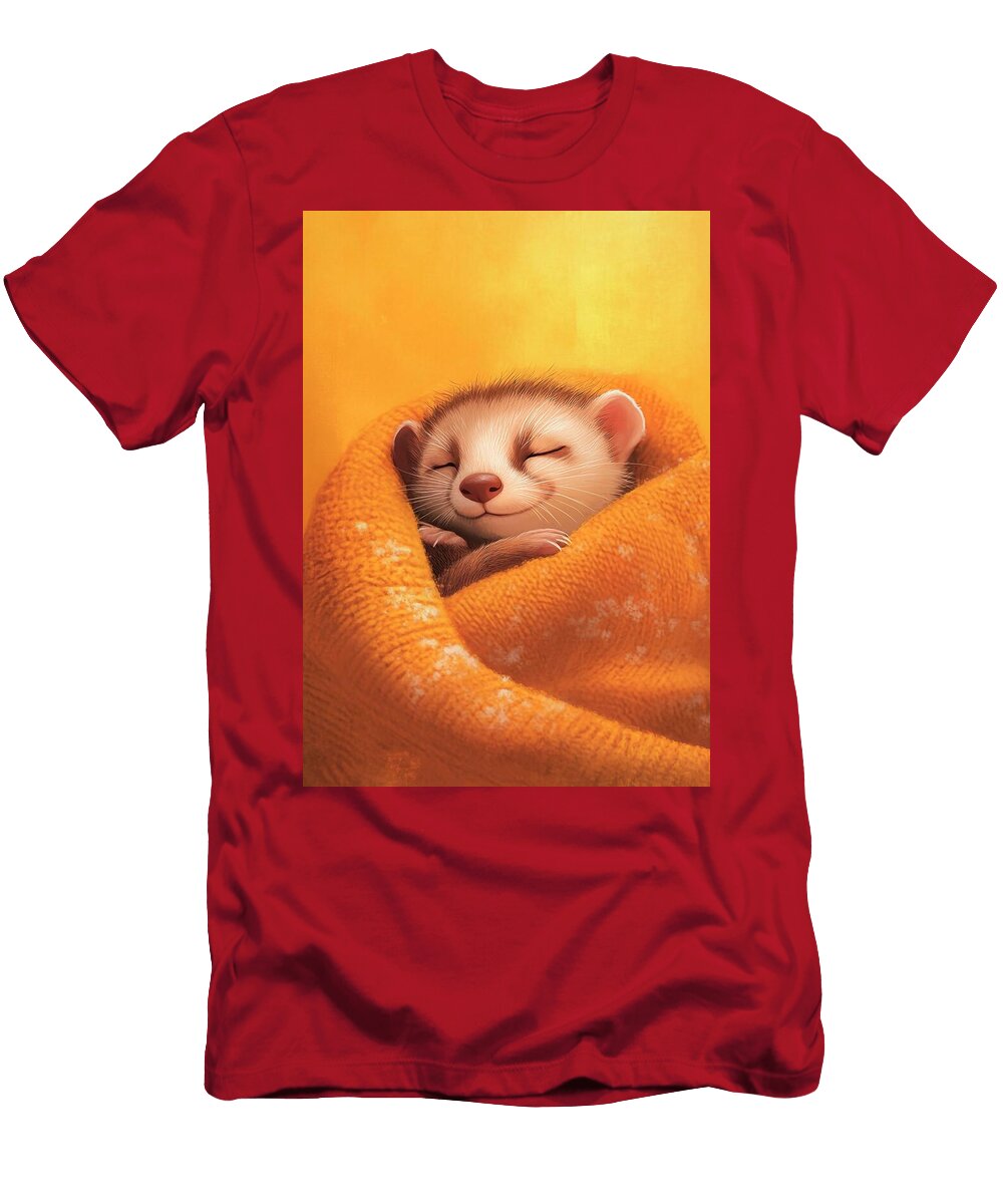 1 a Charming Ferret in a Cozy Blanket Curled Up for a Nap Eldre Delvie T-Shirt
