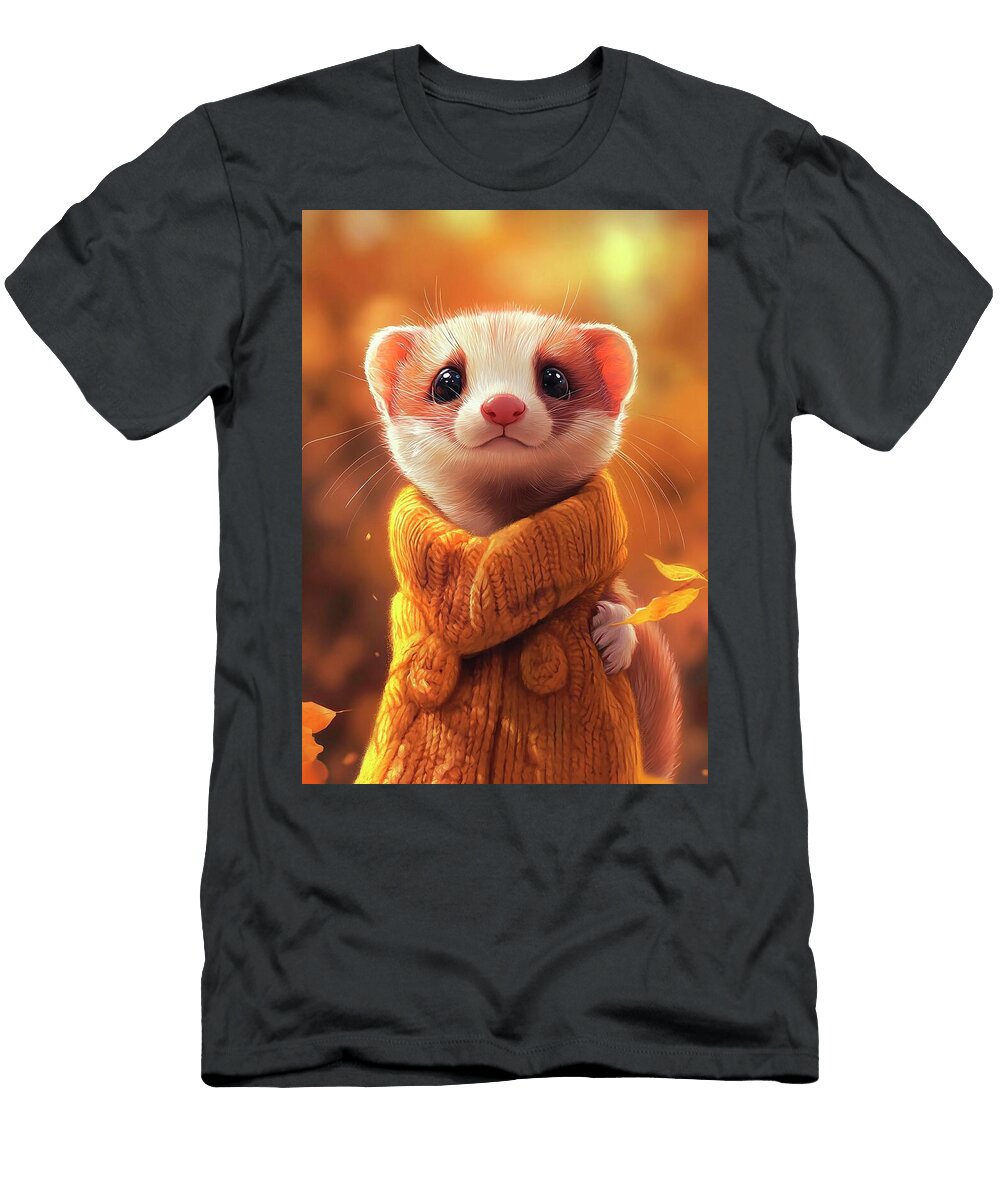 1 a Playful Ferret in a Cozy Sweater Exploring Its Surroundings Eldre Delvie T-Shirt