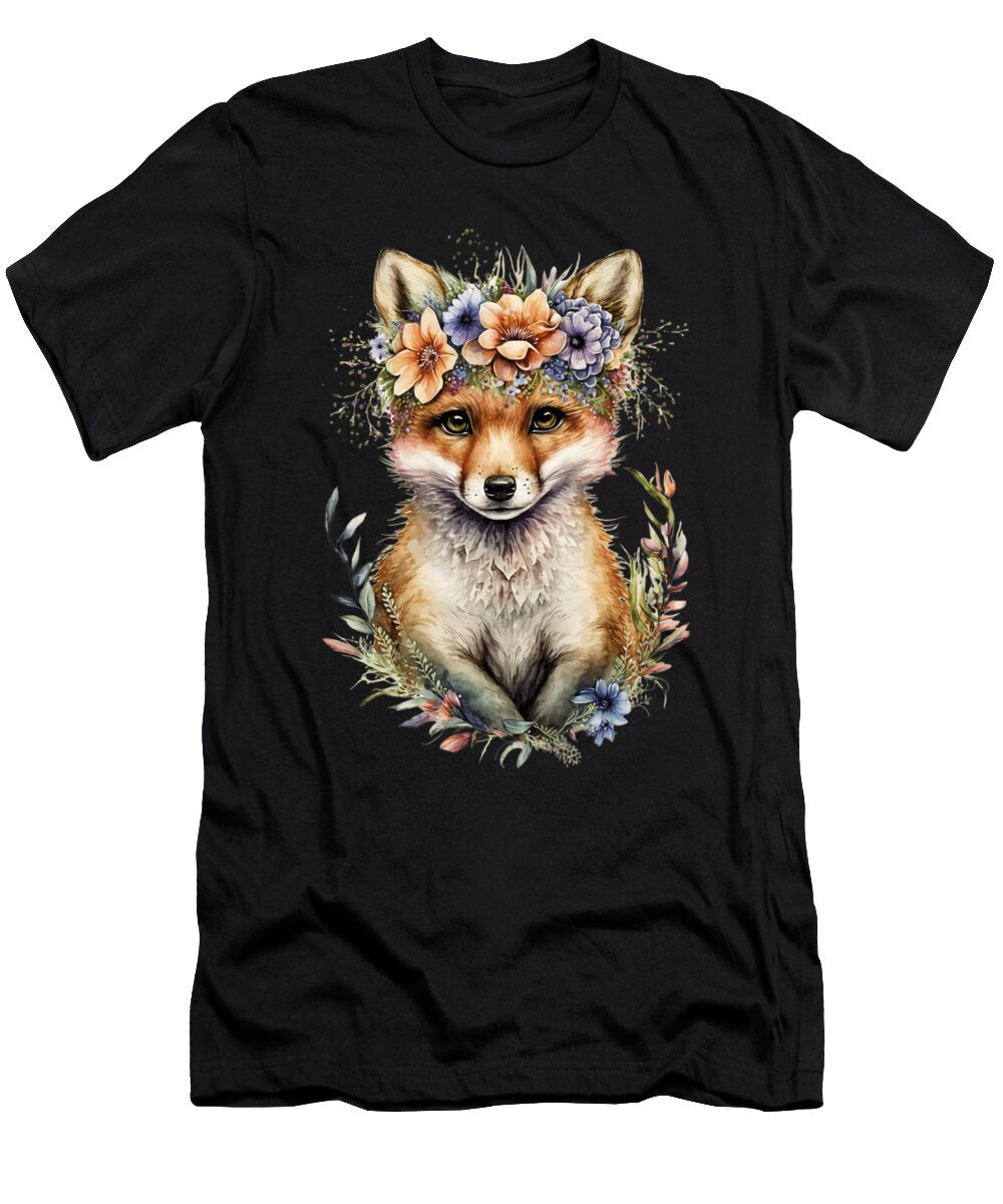 1 Boho Fox Floral Wildlife Nature Animal Heidi Joyce T-Shirt
