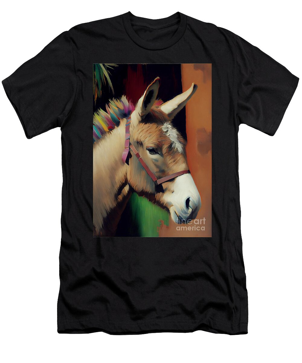 1 Burro Donkey Oil Painting By Asar Studios Celestial Images T-Shirt