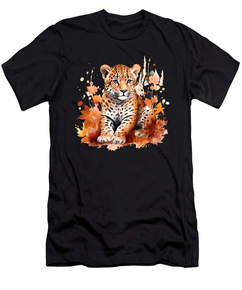 1 Cheetah Cub Autumn Baby Leopard Safari Watercolor Heidi Joyce T-Shirt