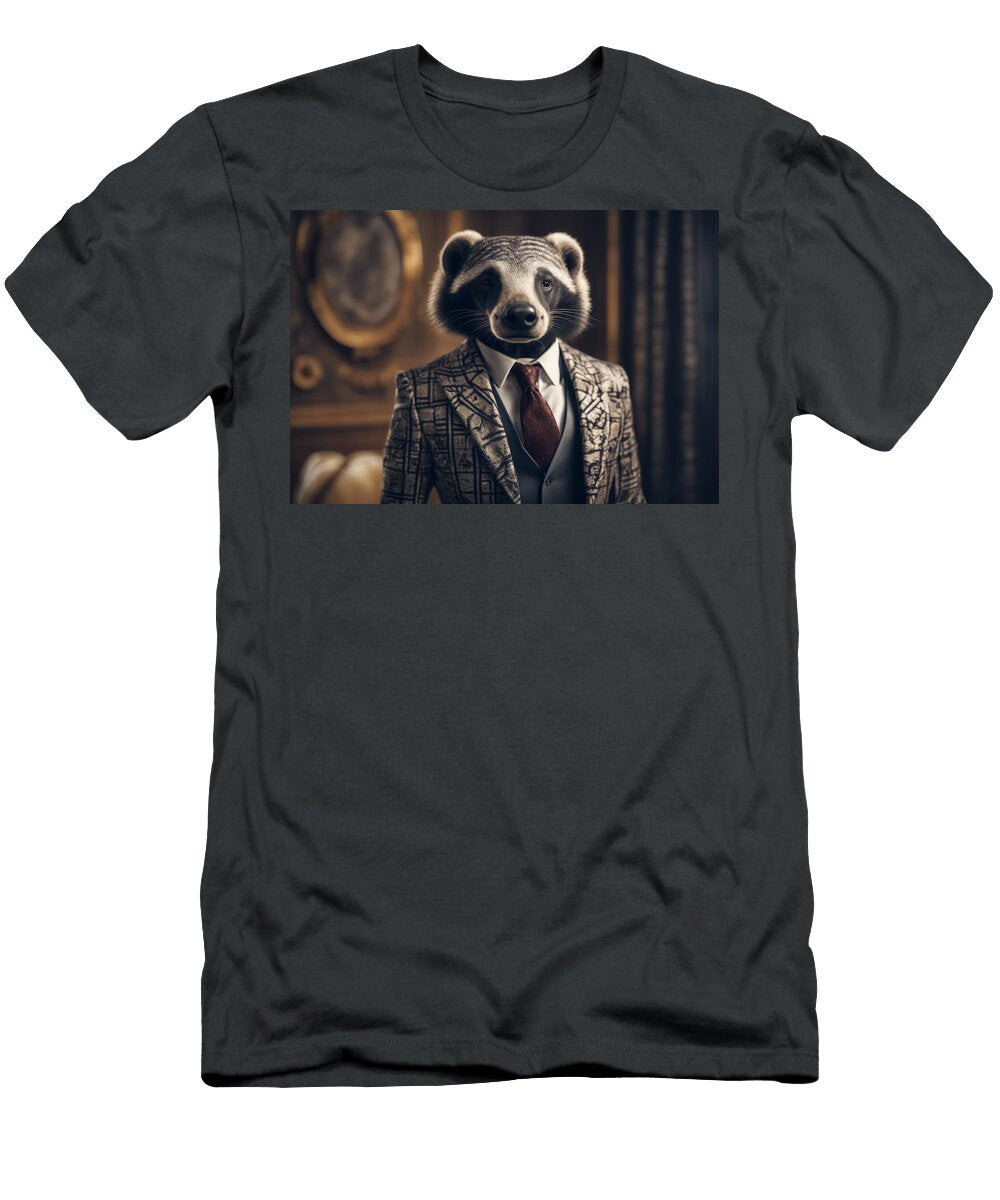 1 Classy Animal Honey Charismatic Anthropomorphic Badger Tie Dressed Elegant Suit High Patterned Portrait Attitude Posing Human Fashion Confident Raccoon Wafe Akkash T-Shirt