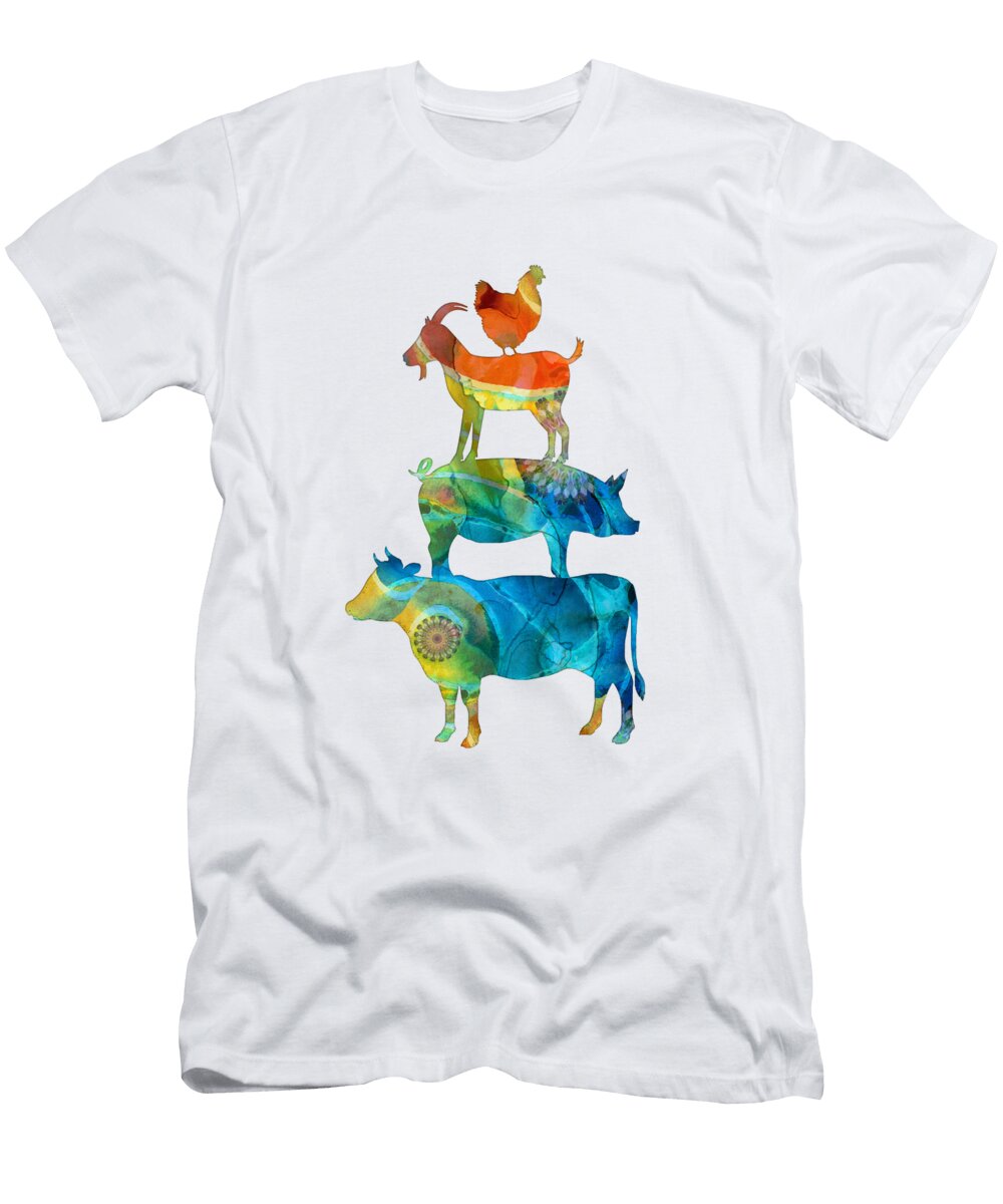 1 Colorful Farm Friends Art Sharon Cummings T-Shirt