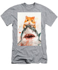 1 Cute Hamster Riding a Great White Shark Watercolor Painting Clint Mclaughlin T-Shirt