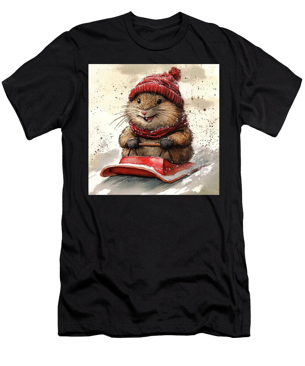 1 Cute Hamster Sledding in Winter Wonderland Rhys Jacobson T-Shirt