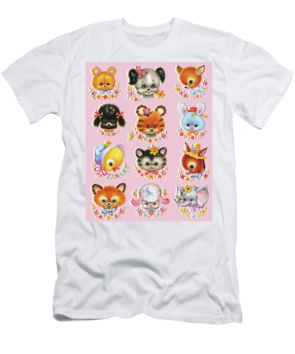 1 Cute Little Animals on Pink Background Csa Images T-Shirt