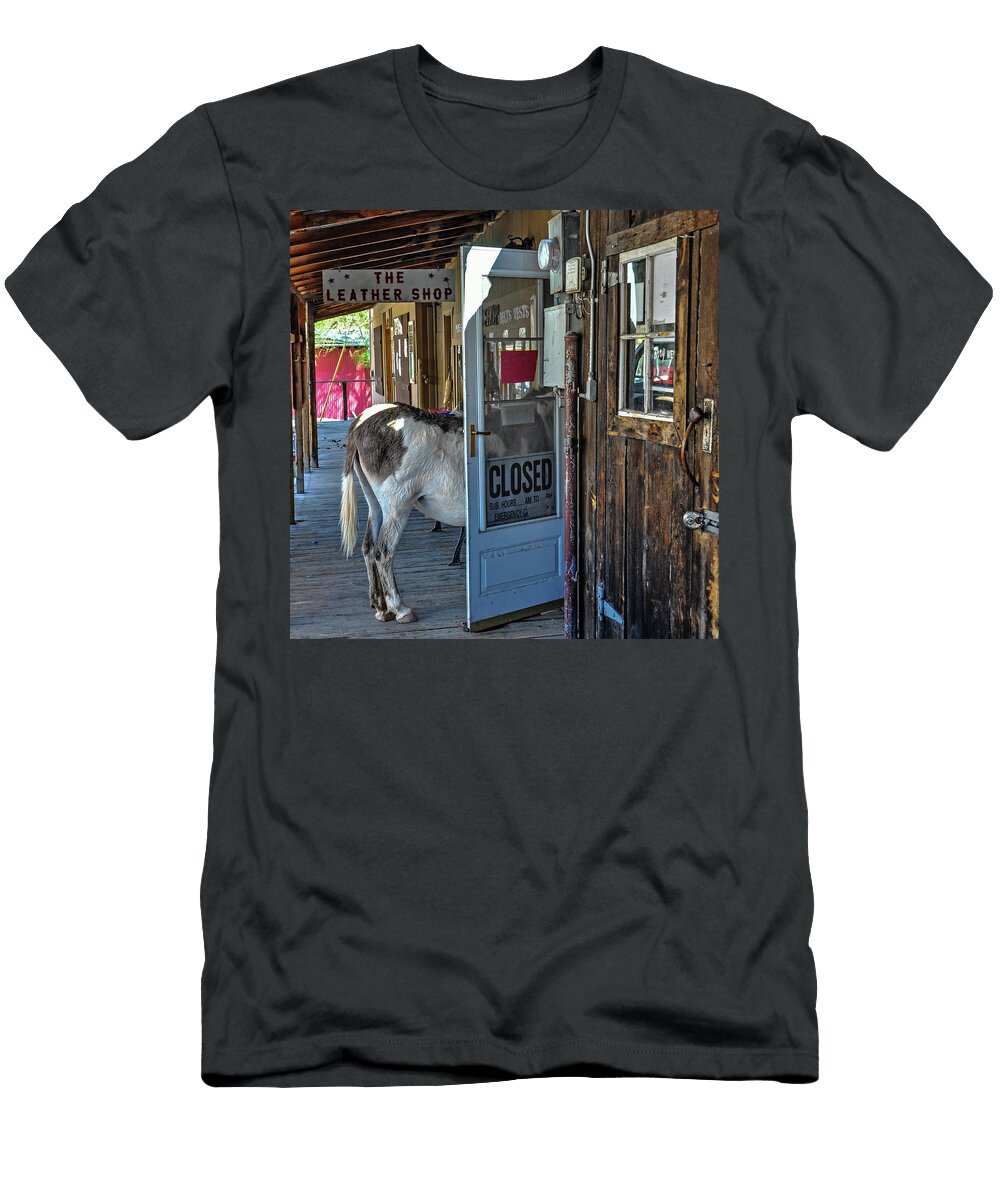 1 Donkey in a Shop Door Miroslav Liska T-Shirt