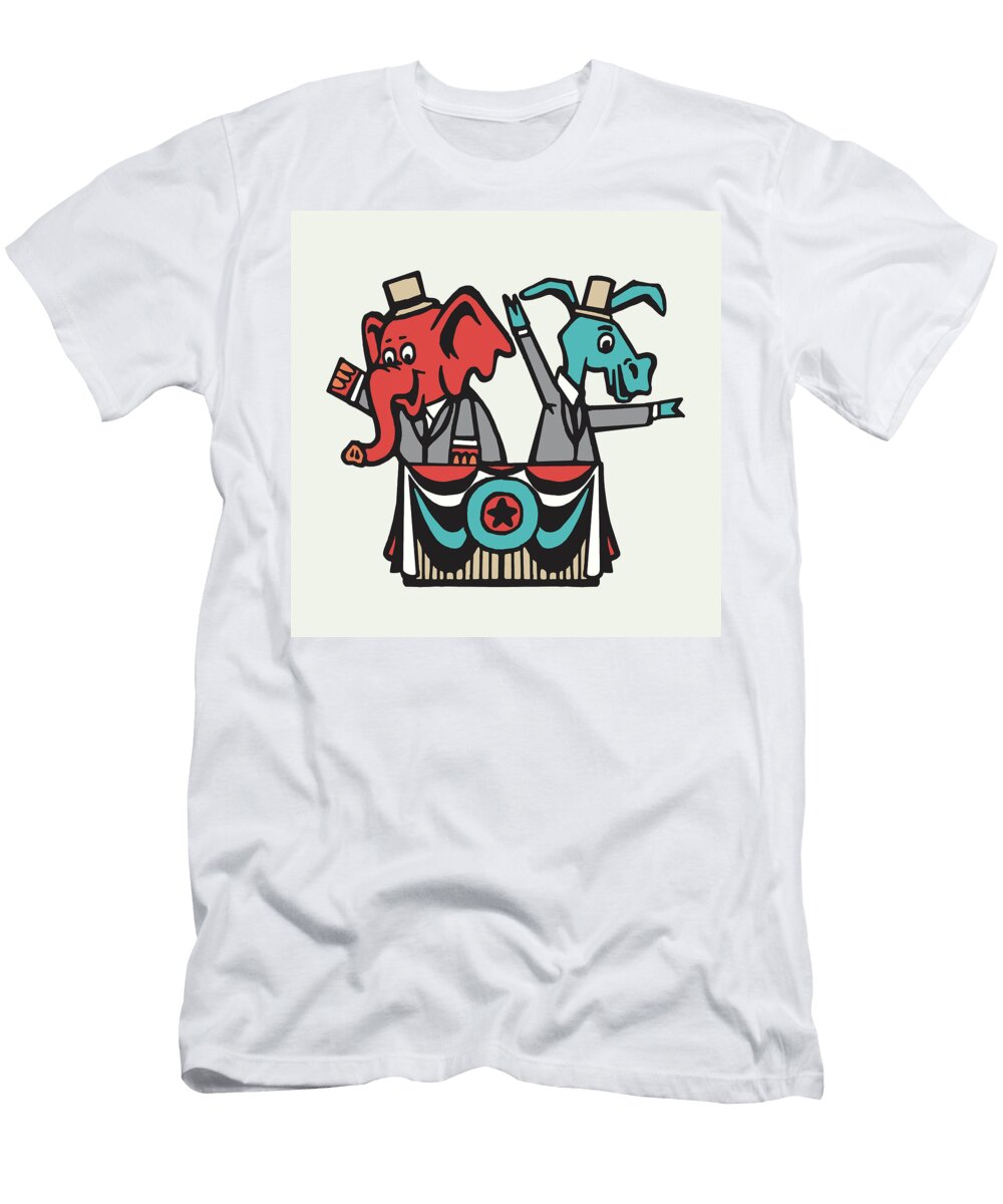 1 Elephant and Donkey Political Candidates Csa Images T-Shirt