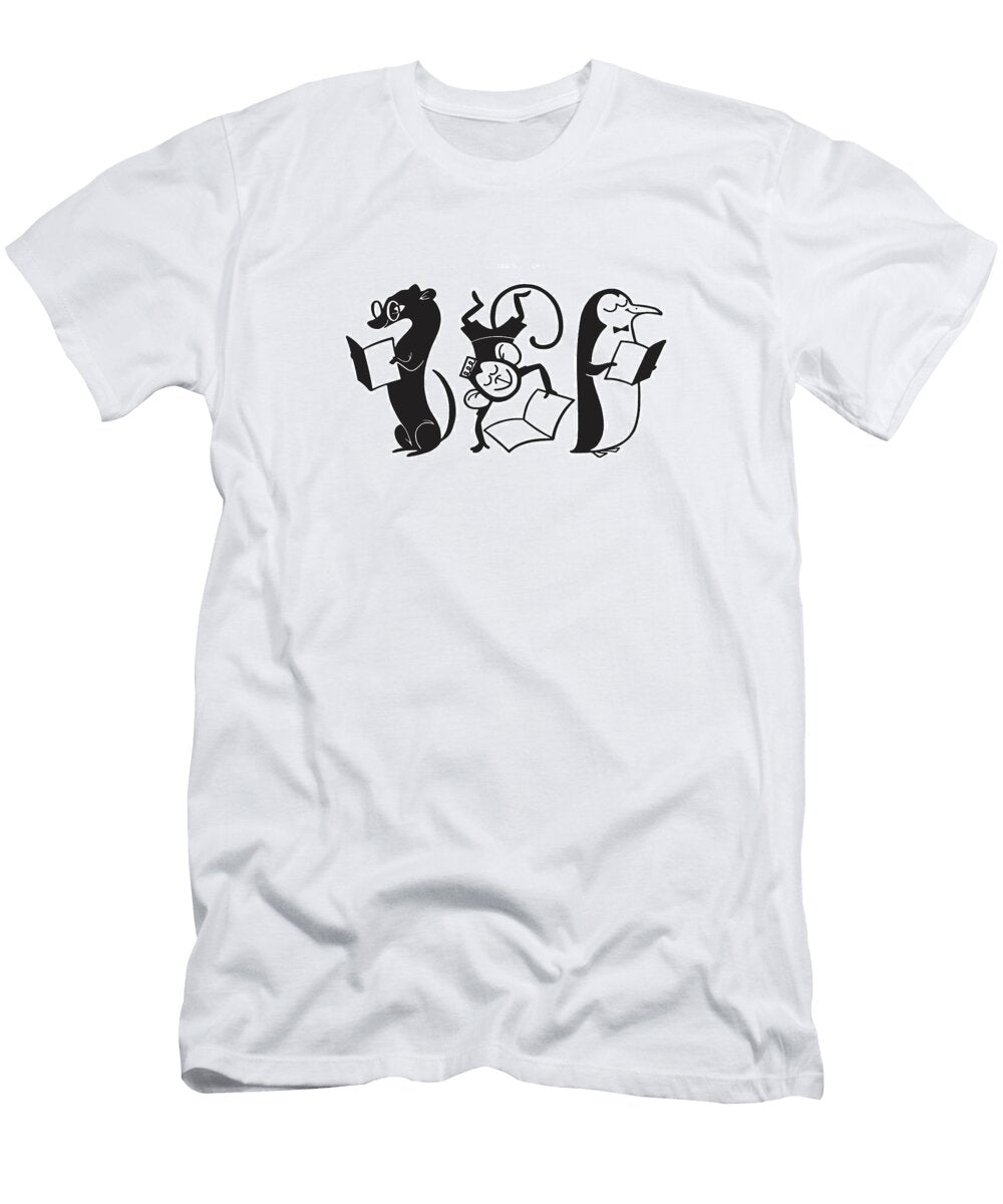 1 Ferret Monkey and Penguin All Reading Books Csa Images T-Shirt