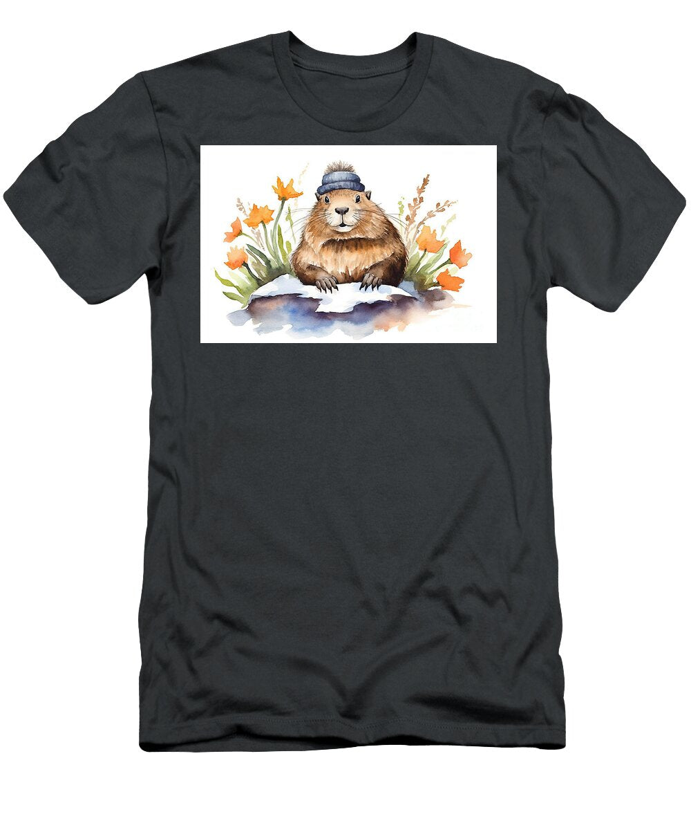 1 Happy Groundhog Day Hand Drawn Watercolor Illustration Charact N Akkash T-Shirt