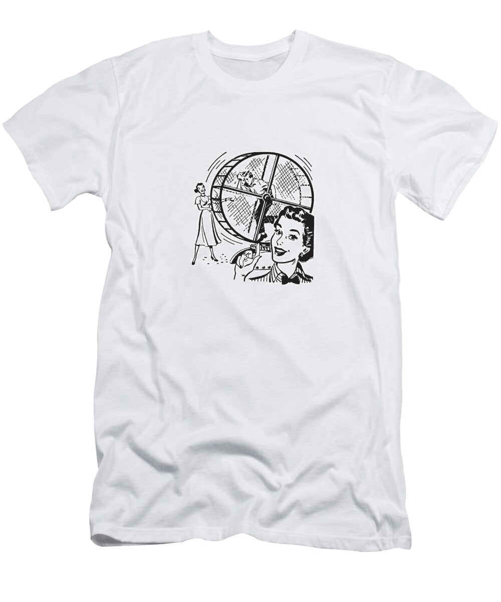 1 Happy Women with Man on Hamster Wheel Csa Images T-Shirt