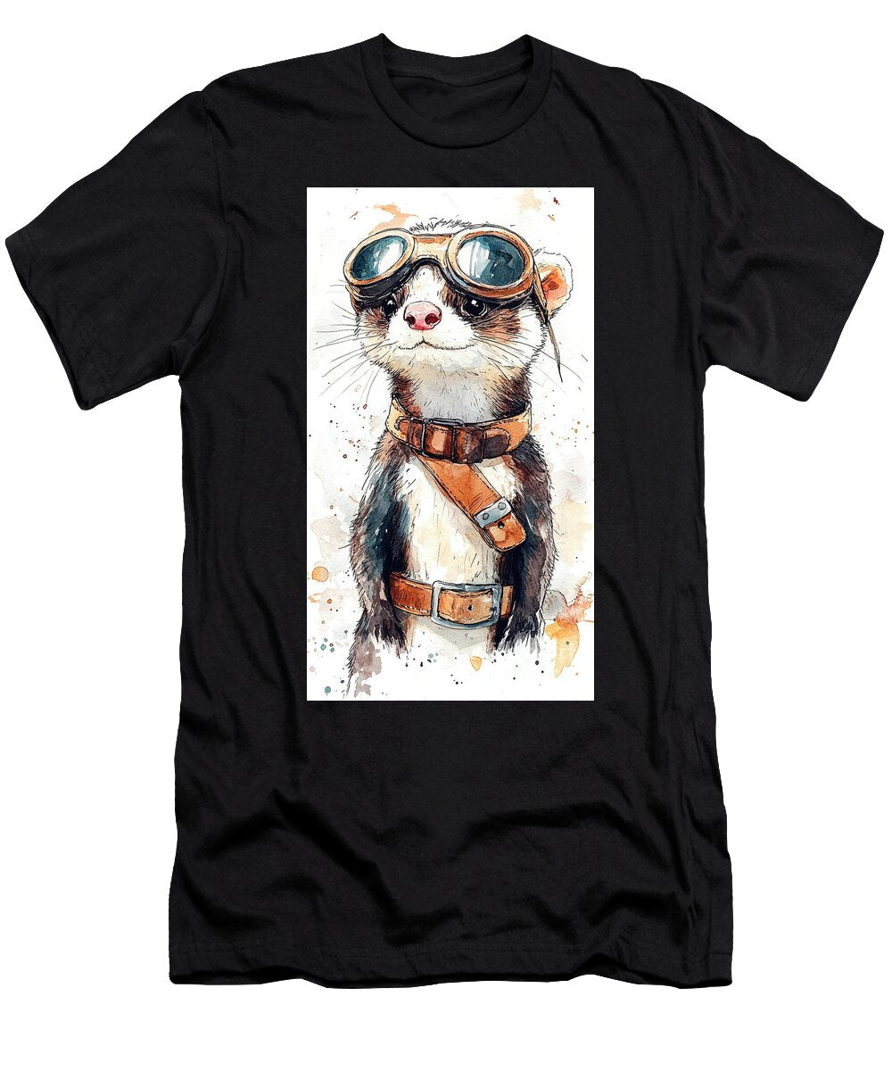 1 Watercolor Ferret Portrait with Aviator Glasses Clint Mclaughlin T-Shirt