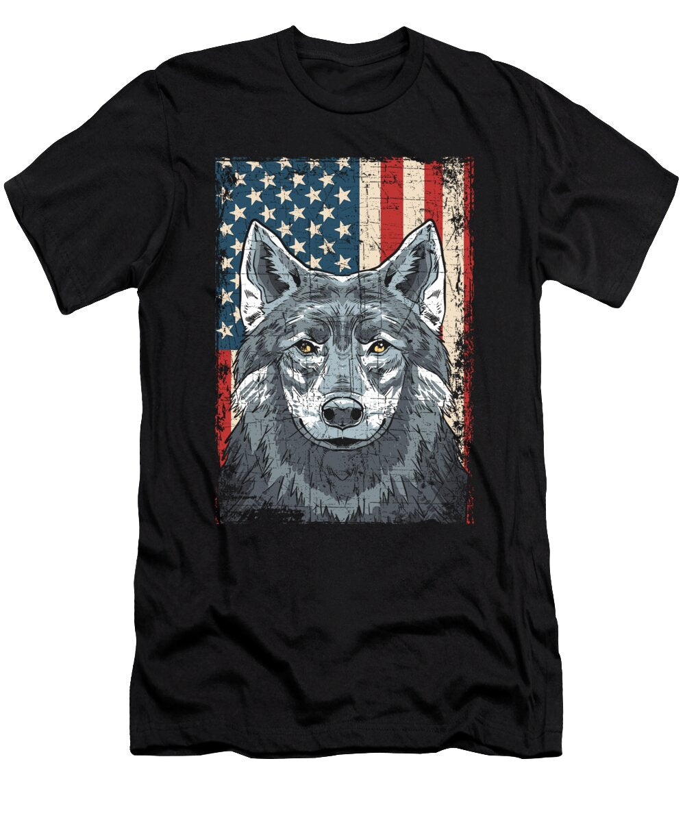 1 Wolf 4th of July American Flag Howling Wolves Under Moon Alessandra Roth T-Shirt