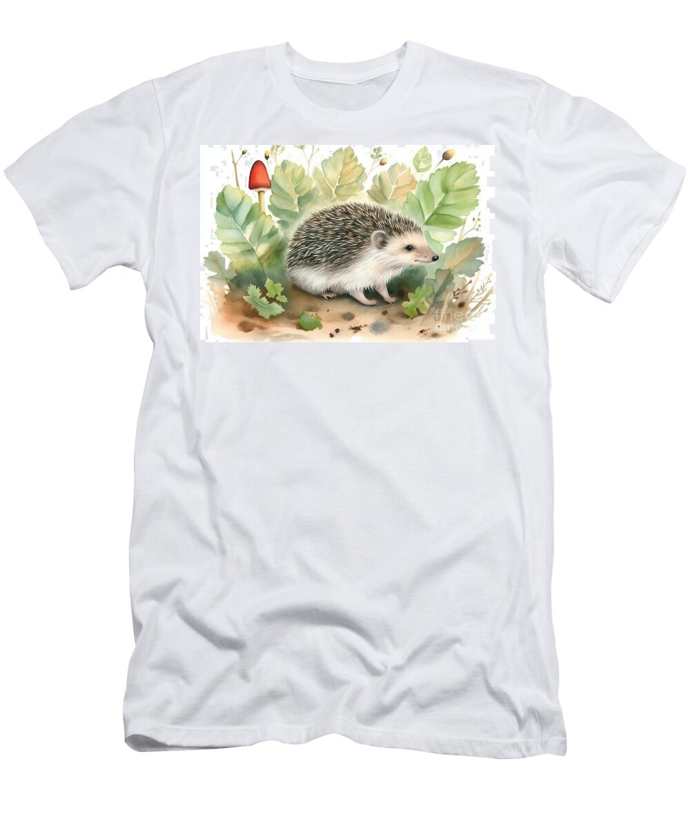 1 Woodland Stories Watercolor Illustration Hedgehog N Akkash T-Shirt