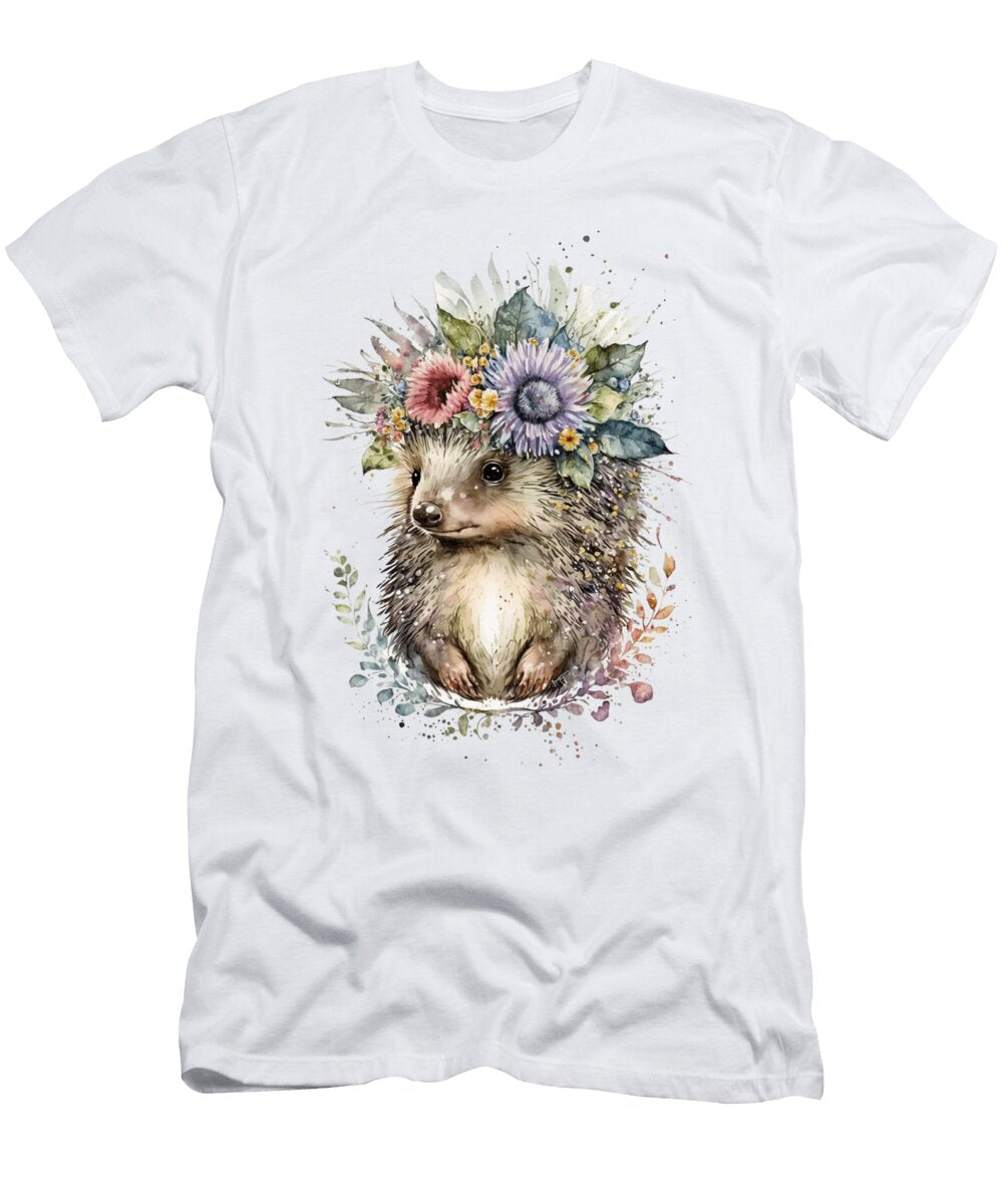 10 Hedgehog Boho Woodland Animal Floral Heidi Joyce T-Shirt