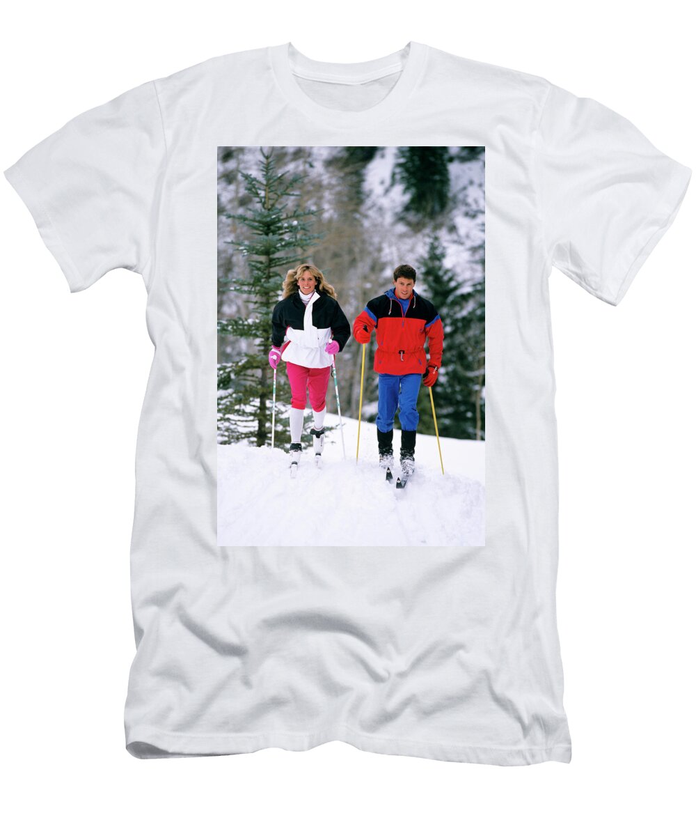 1990s Couple Cross Country Skiing Vintage Images T-Shirt