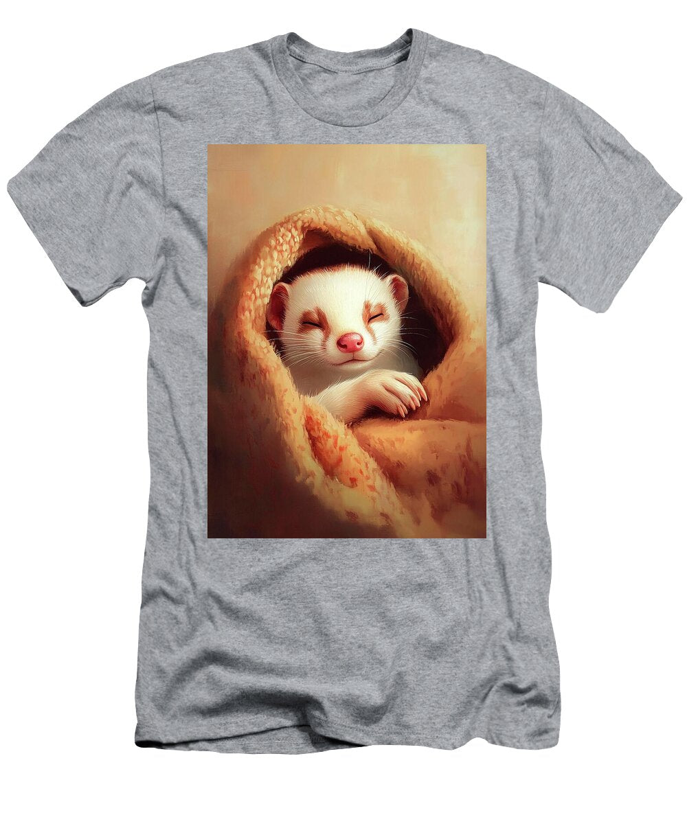 2 a Charming Ferret in a Cozy Blanket Curled Up for a Nap Eldre Delvie T-Shirt