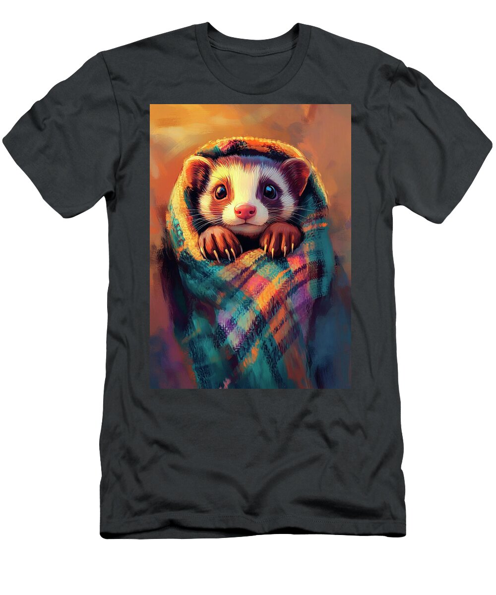 2 a Charming Ferret in a Cozy Blanket Ready for a Nap Eldre Delvie T-Shirt