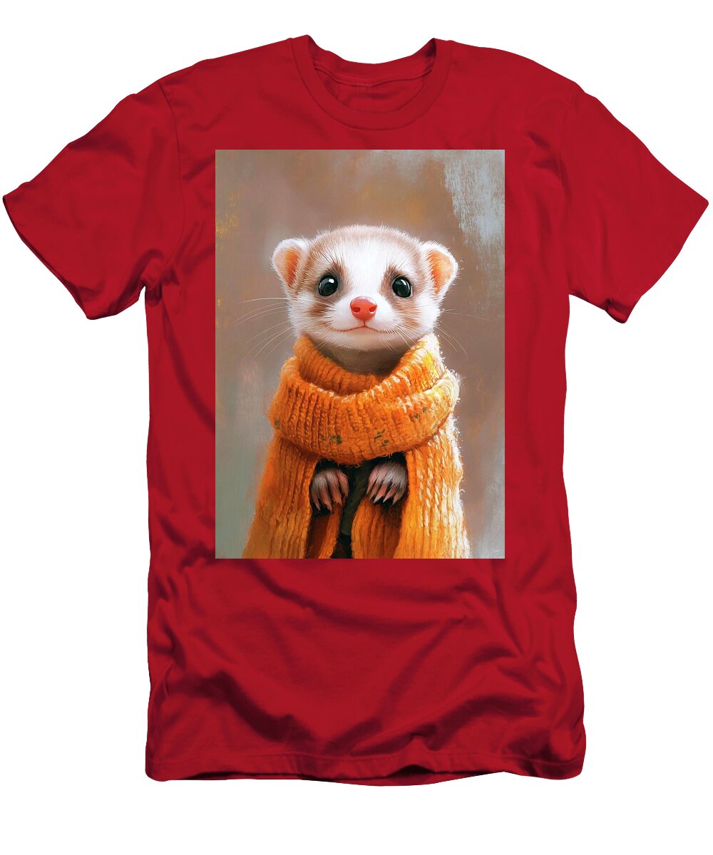 2 a Playful Ferret in a Cozy Sweater Exploring Its Surroundings Eldre Delvie T-Shirt