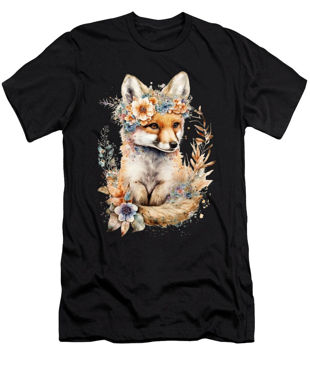 2 Boho Fox Floral Wildlife Nature Animal Heidi Joyce T-Shirt