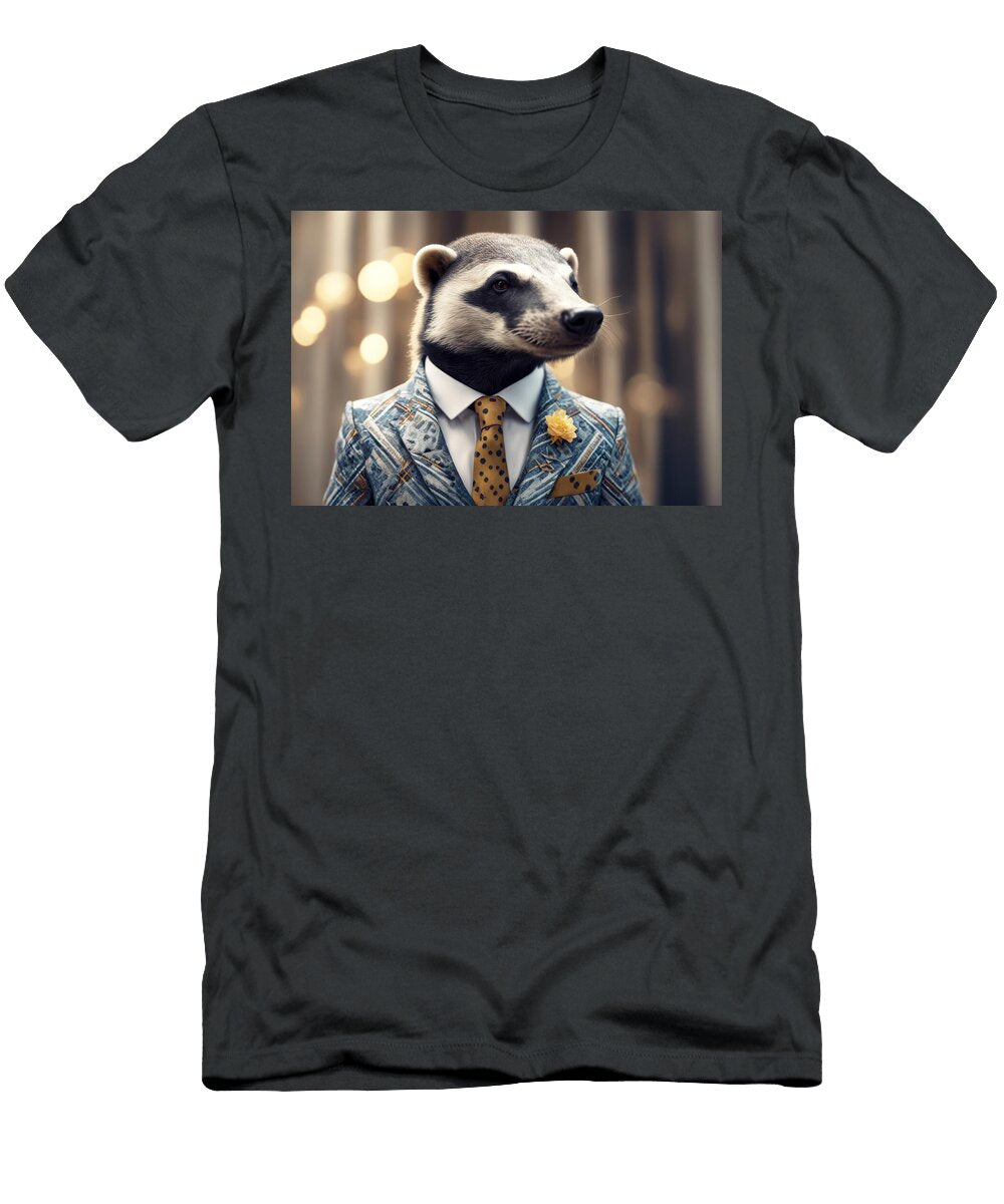 2 Classy Animal Honey Charismatic Anthropomorphic Badger Tie Dressed Elegant Suit High Patterned Portrait Attitude Posing Human Fashion Confident Raccoon Wafe Akkash T-Shirt