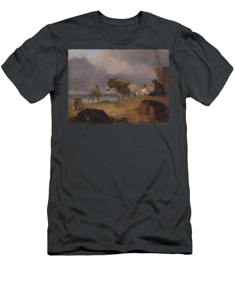 2 Donkeys and Figures on a Beach Julius Caesar Ibbetson T-Shirt
