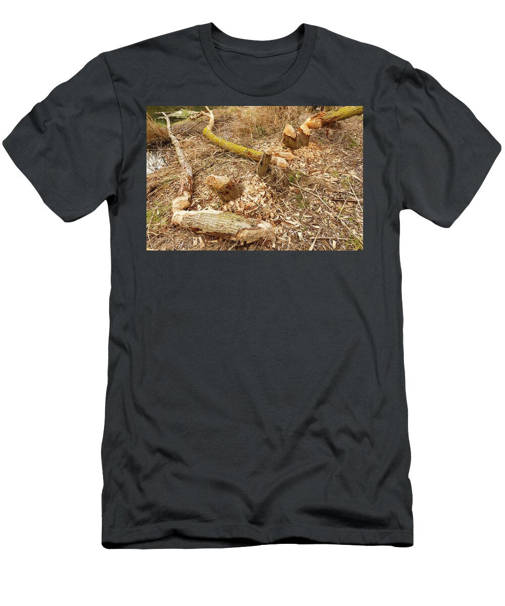 2 European Beaver Gnawed Tree Trunk Alhama River Ebro Eduardo Blanco Natureplcom T-Shirt