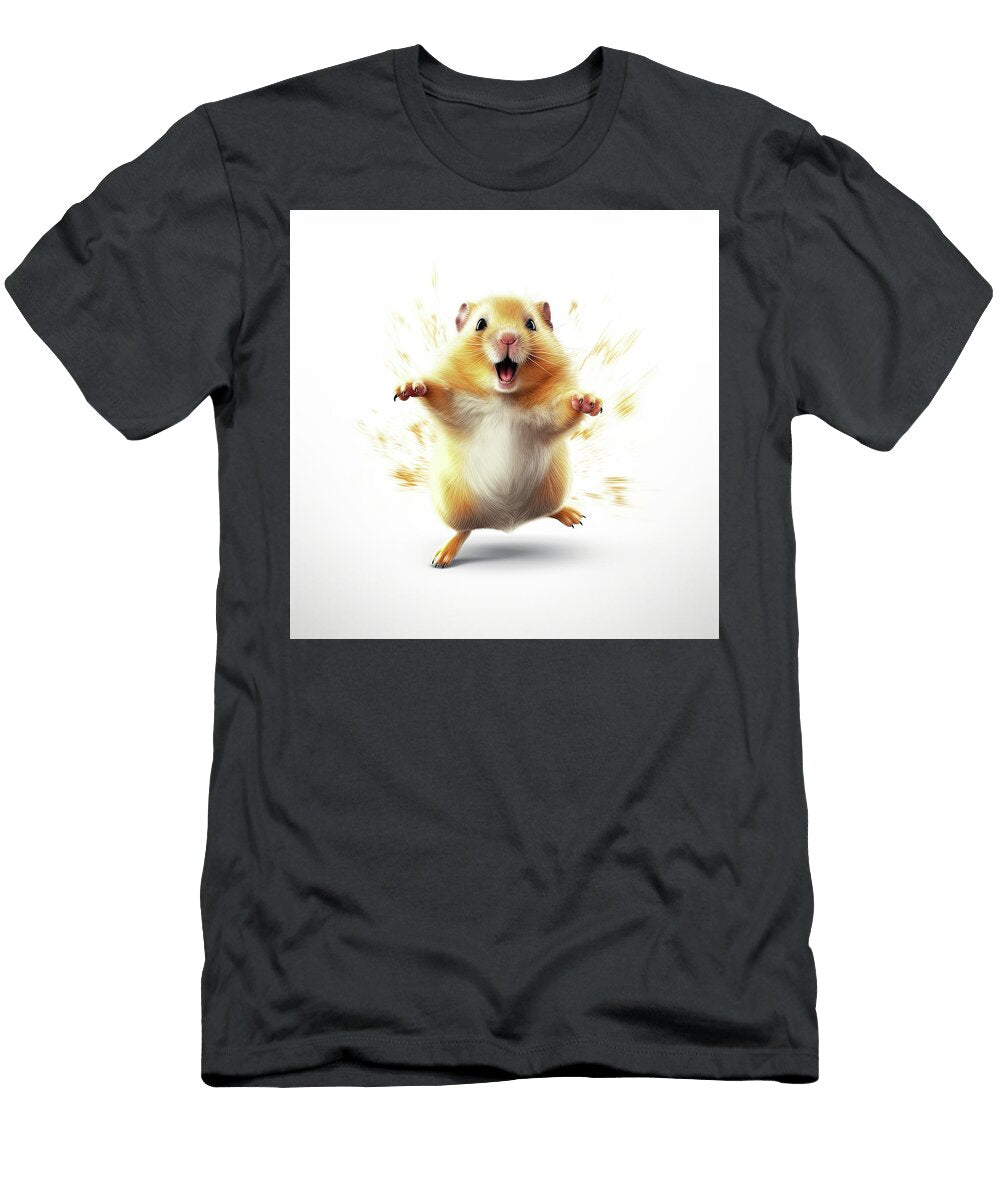 2 Hamster Pet with Open Mouth Running Fast on the Withe Background Cute Gray Rodent Isolated Pavel Shlykov T-Shirt