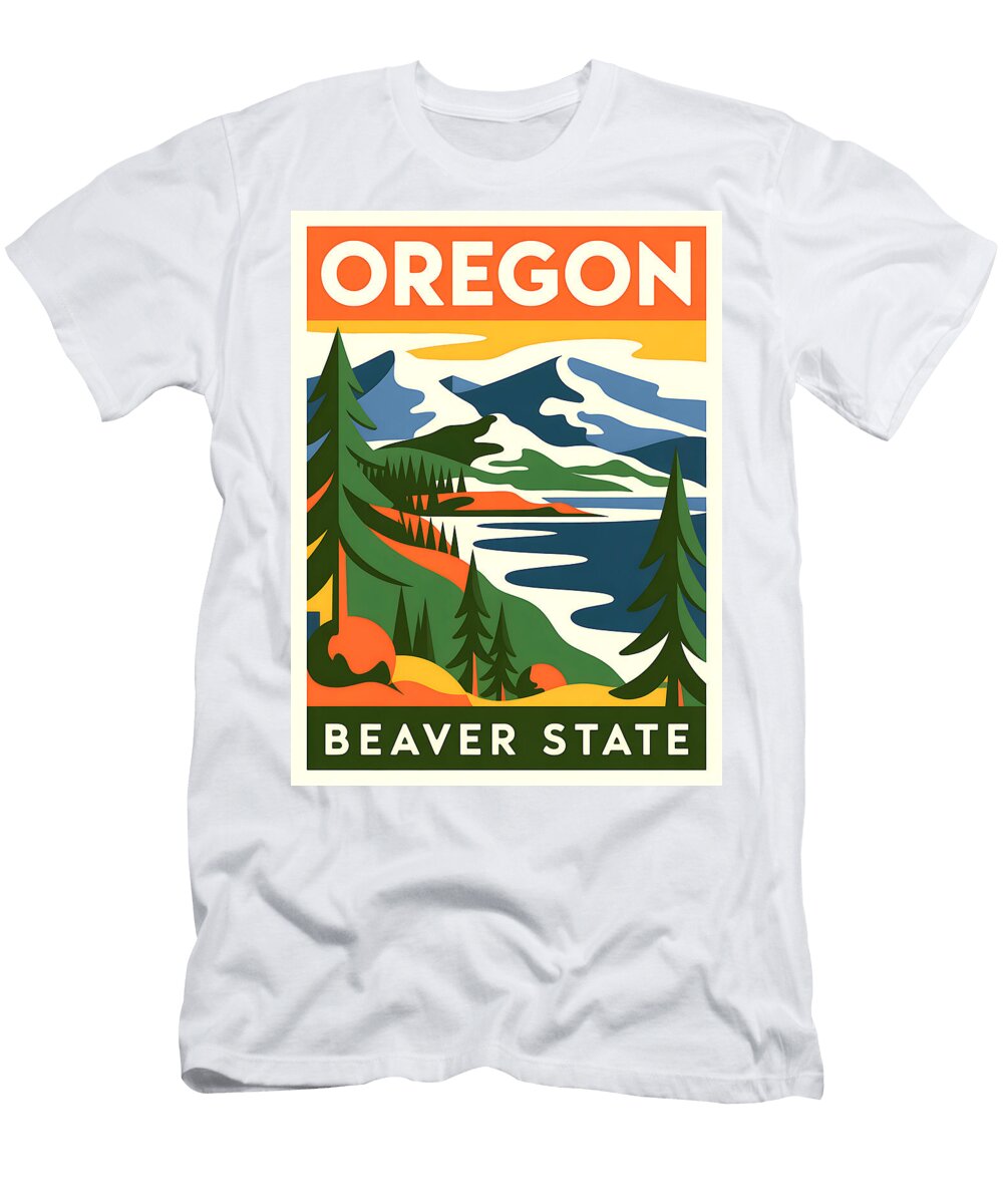 2 Oregon Beaver State Poster Real Art T-Shirt