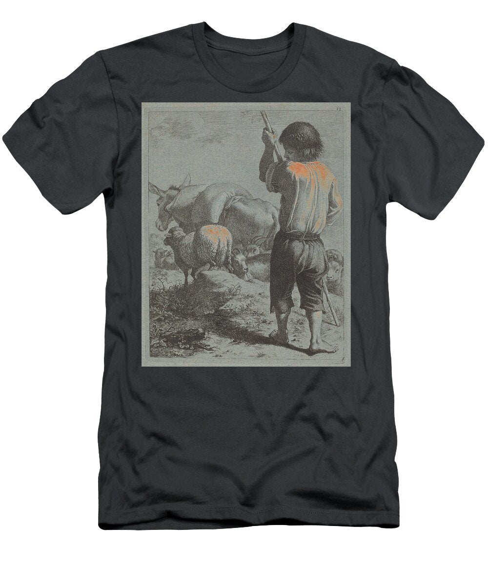 2 Shepherd with Donkey Sheep and Goat Francesco Londonio T-Shirt
