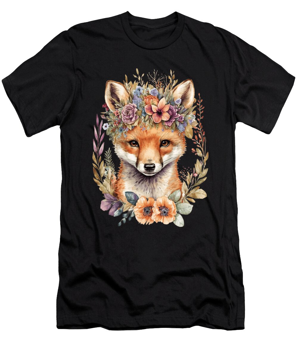 3 Boho Fox Floral Wildlife Nature Animal Heidi Joyce T-Shirt