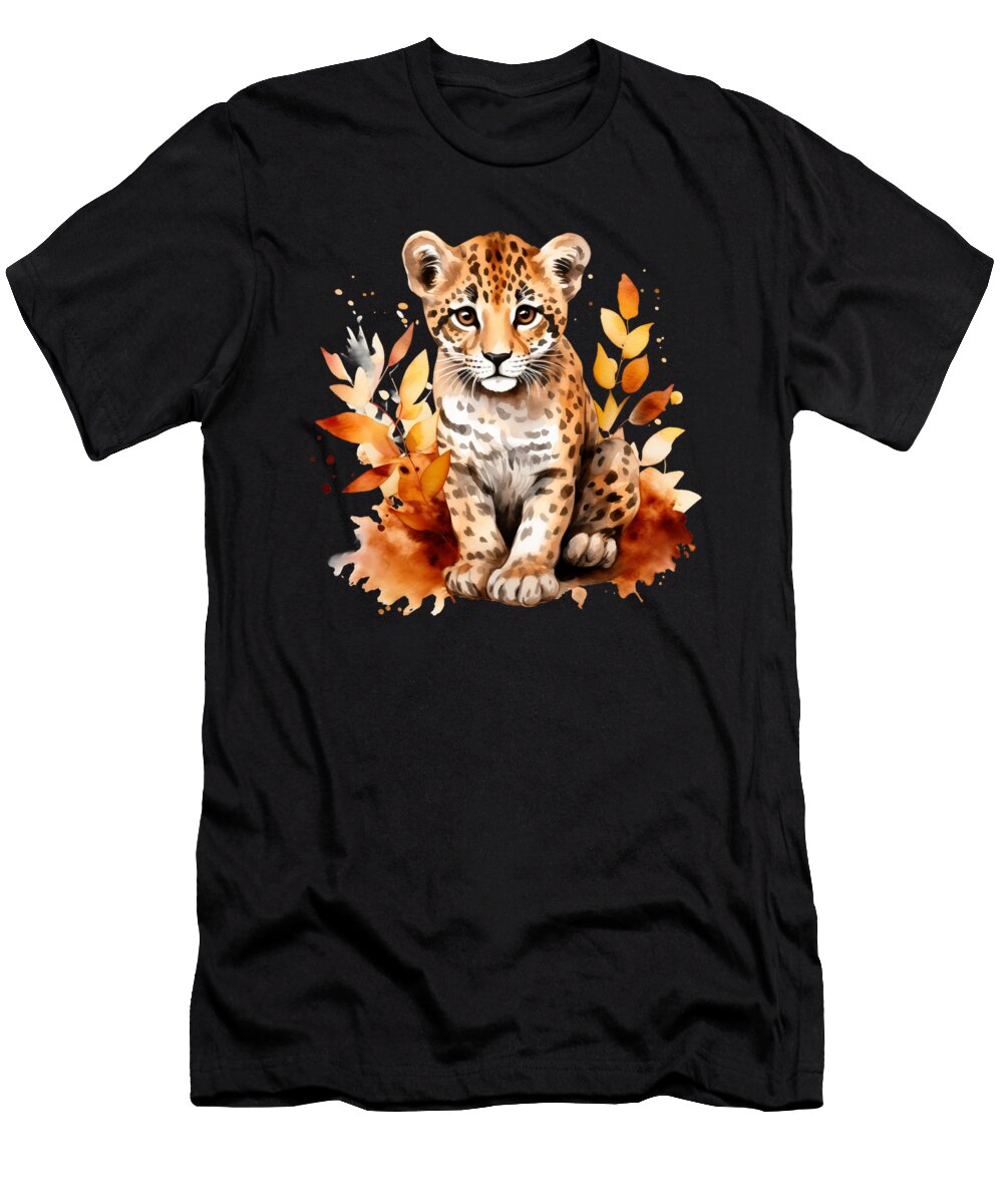 3 Cheetah Cub Autumn Baby Leopard Safari Watercolor Heidi Joyce T-Shirt