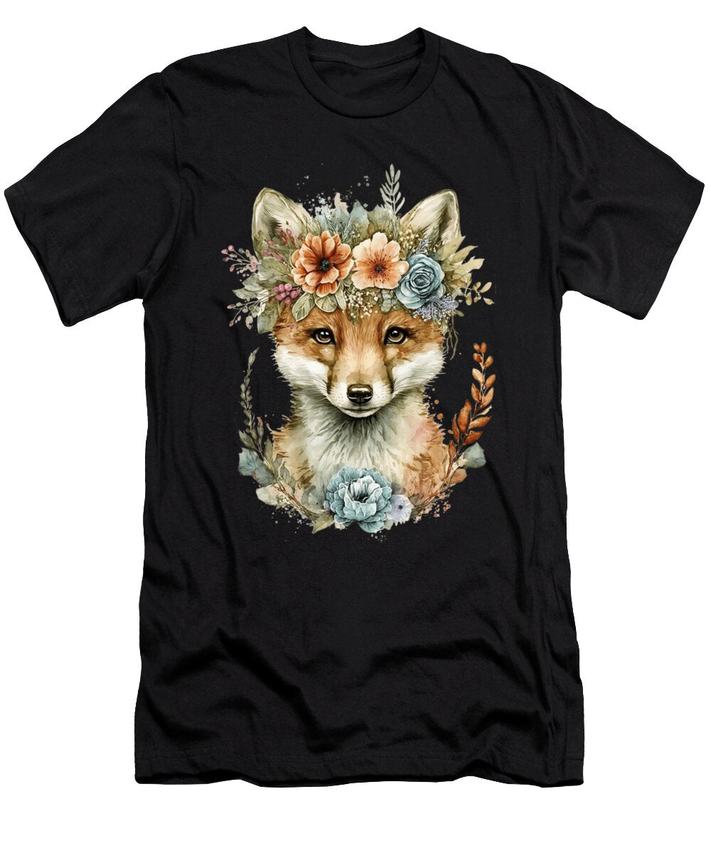 4 Boho Fox Floral Wildlife Nature Animal Heidi Joyce T-Shirt