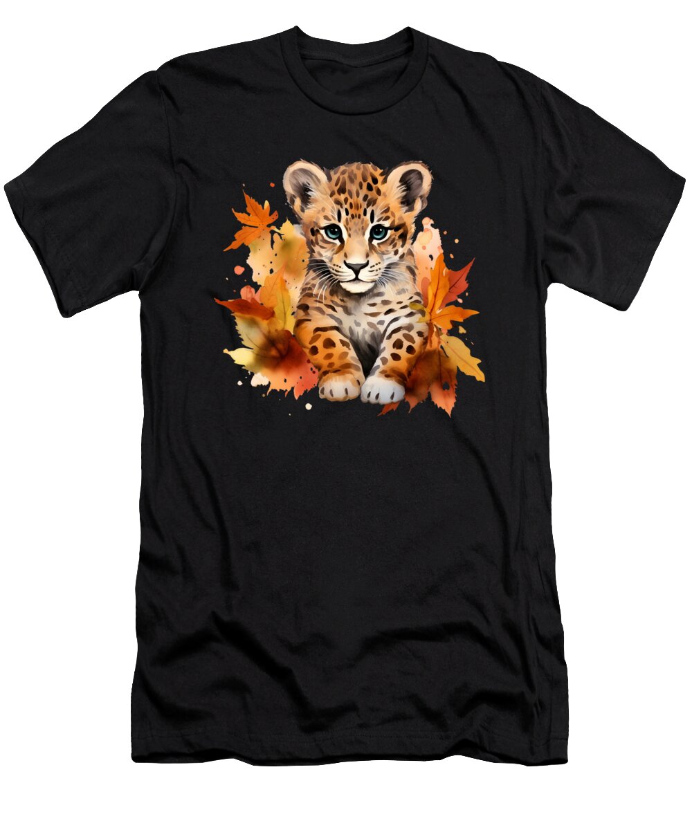 4 Cheetah Cub Autumn Baby Leopard Safari Watercolor Heidi Joyce T-Shirt