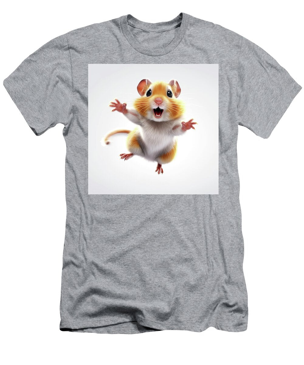 4 Hamster Pet with Open Mouth Running Fast on the Withe Background Cute Gray Rodent Isolated Pavel Shlykov T-Shirt