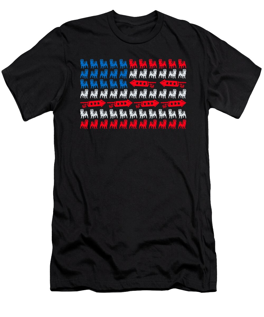 4th of July US Flag Fireworks Pugs Patriotic Sophie Eleanor T-Shirt