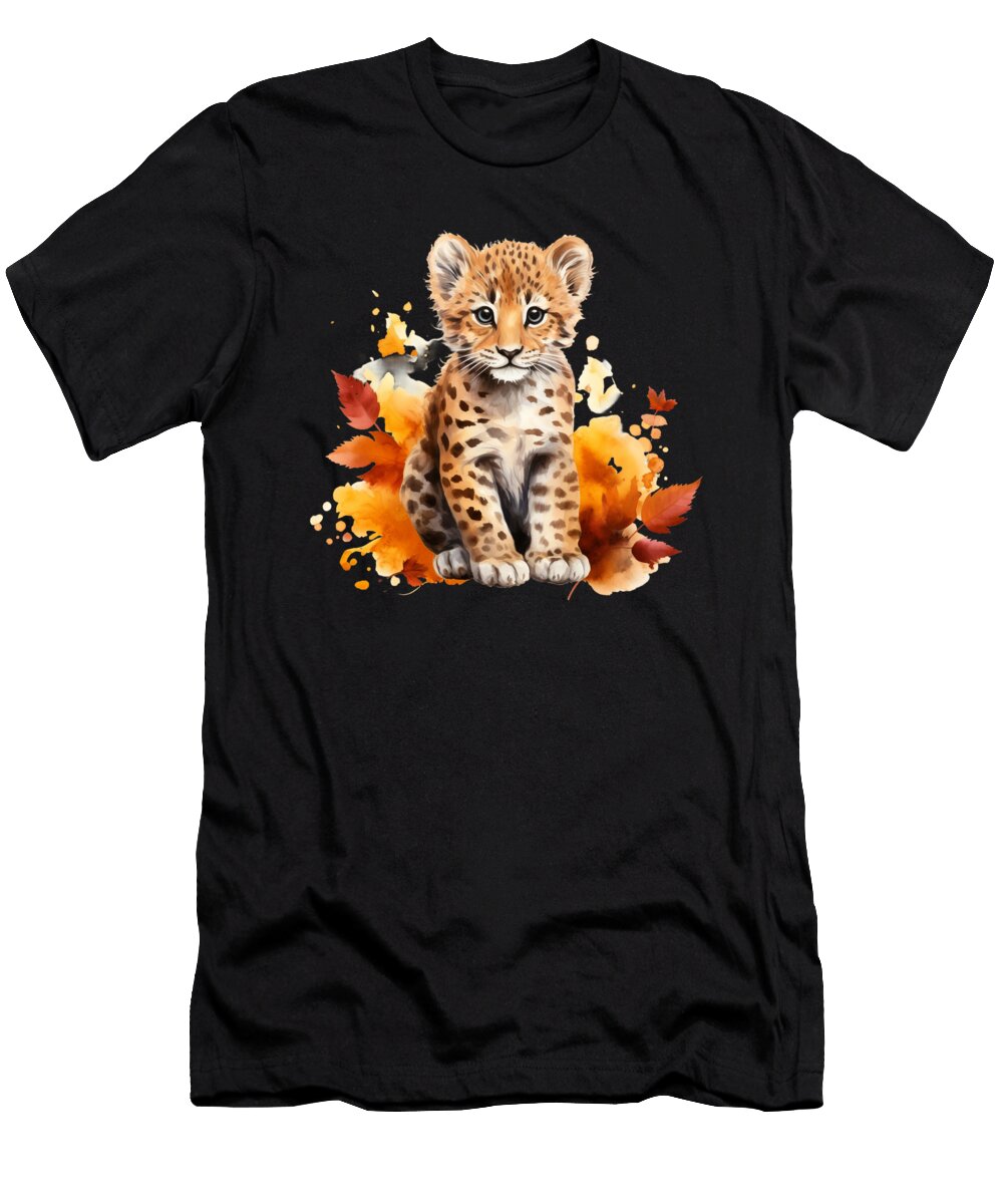 5 Cheetah Cub Autumn Baby Leopard Safari Watercolor Heidi Joyce T-Shirt