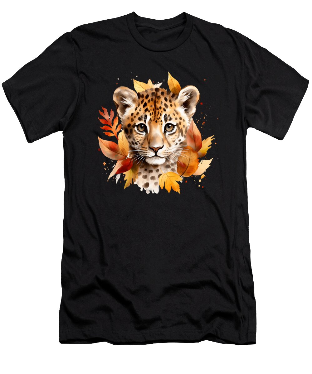 6 Cheetah Cub Autumn Baby Leopard Safari Watercolor Heidi Joyce T-Shirt