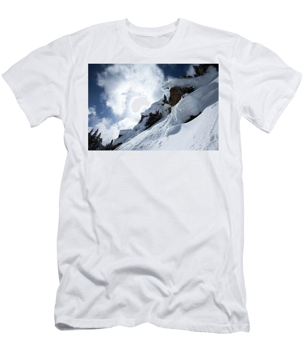 7 a Snowboarder Jumps Off a Cliff Patrick Orton T-Shirt