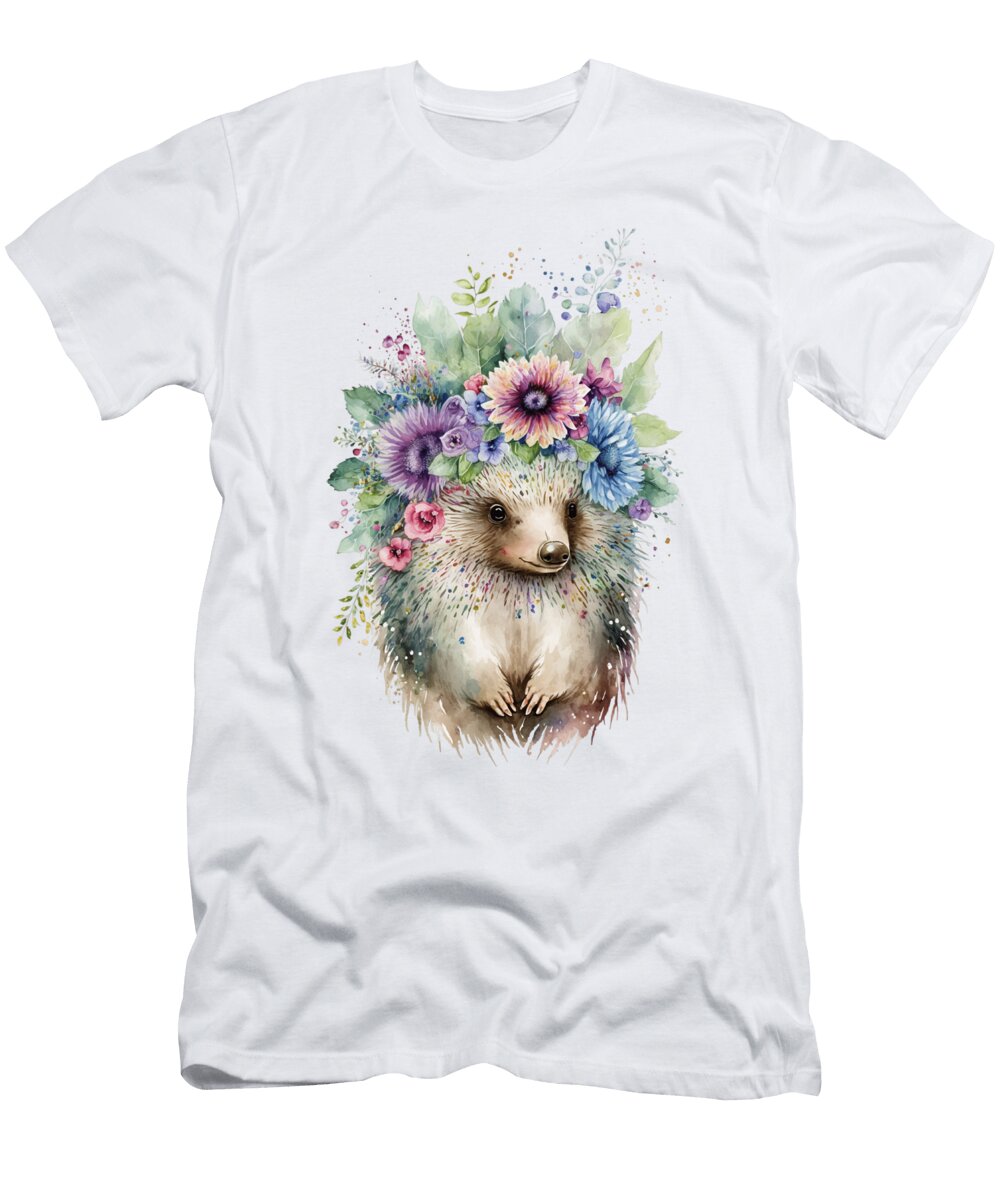 8 Hedgehog Boho Woodland Animal Floral Heidi Joyce T-Shirt