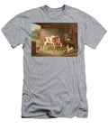 A Barn Interior with Two Ayrshire Calves a Cockerel Hens and a Rabbit Walter Hunt T-Shirt