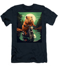 A Cartoon Hamster Rides a Motorcycle Through a River Under a Ful Shayna Simphony T-Shirt