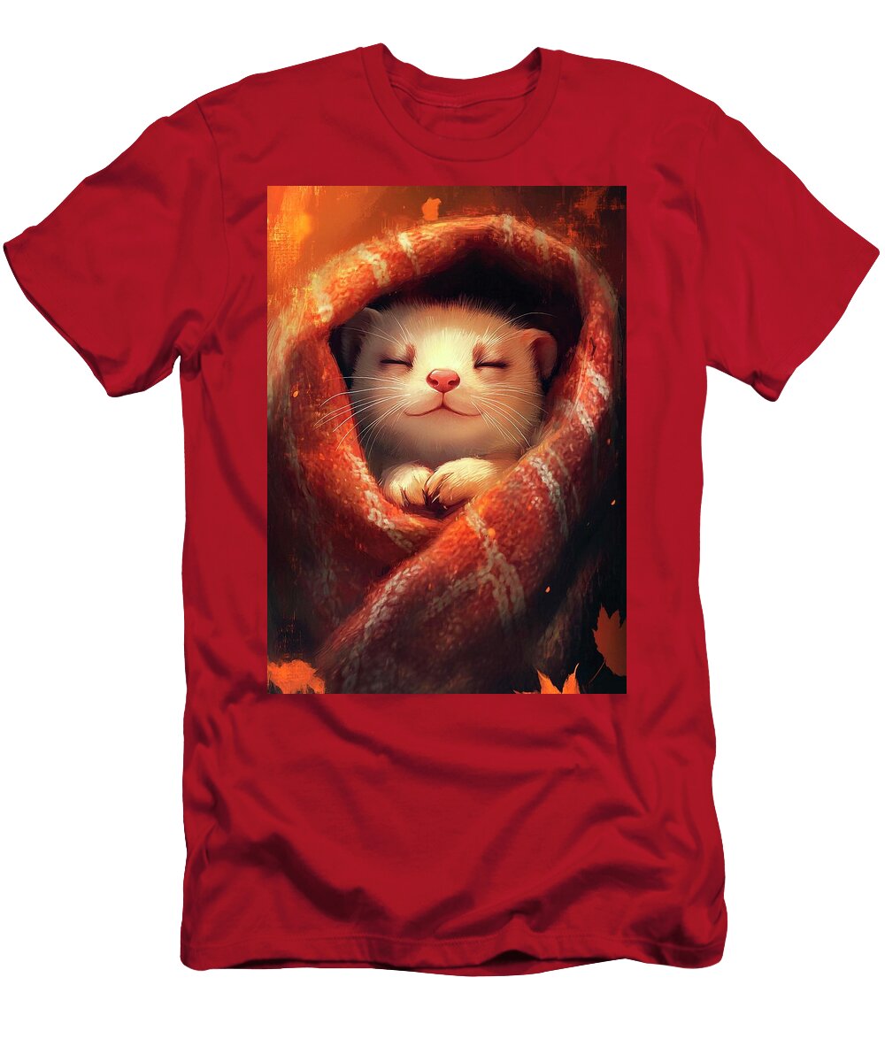 A Charming Ferret in a Cozy Blanket Ready for a Nap Eldre Delvie T-Shirt
