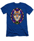 A Coyote Surrounded By a Wreath of Pasque Flower Tattoo Art Taiche Acrylic Art T-Shirt