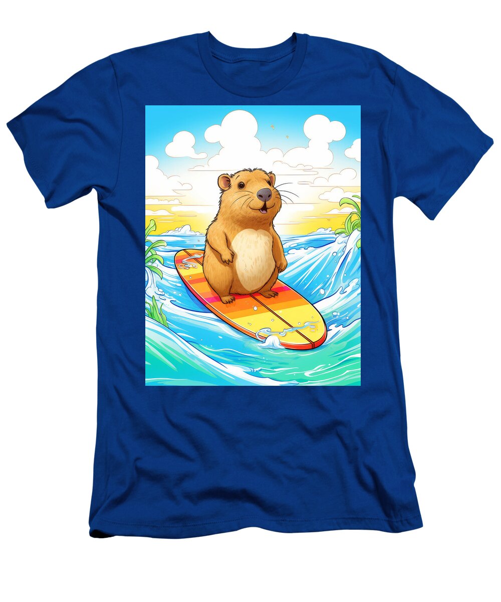 A Cute Hamster Rides a Surfboard in the Ocean Zunae Lim T-Shirt