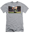 A Cute Hamster Wearing a Green Jersey Is Holding a Soccer Ball in the Middle of a Large Stadium Colorful Points T-Shirt