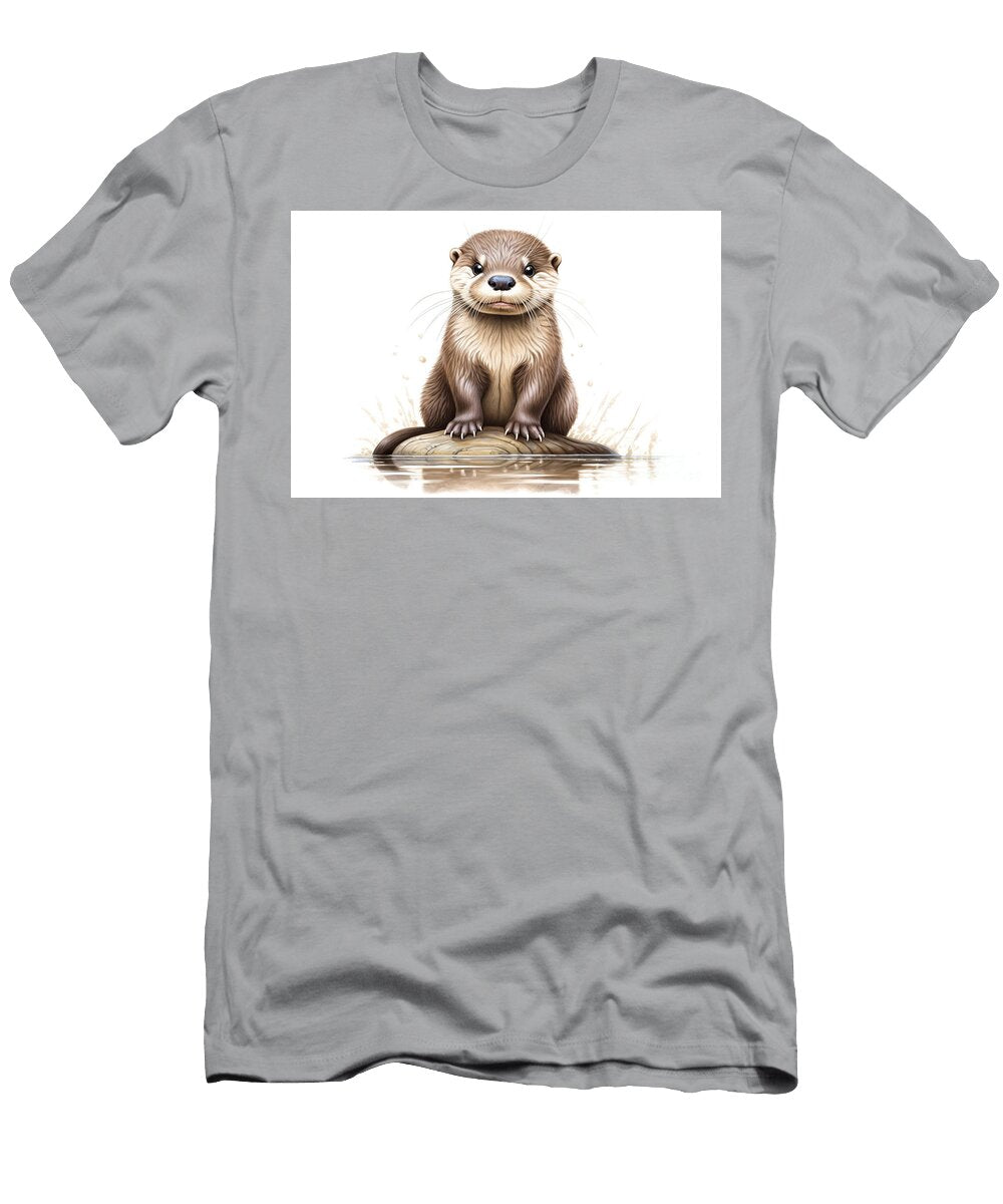 A Cute Otter with Black Eyes Sits on White Background Isolate Ai N Akkash T-Shirt