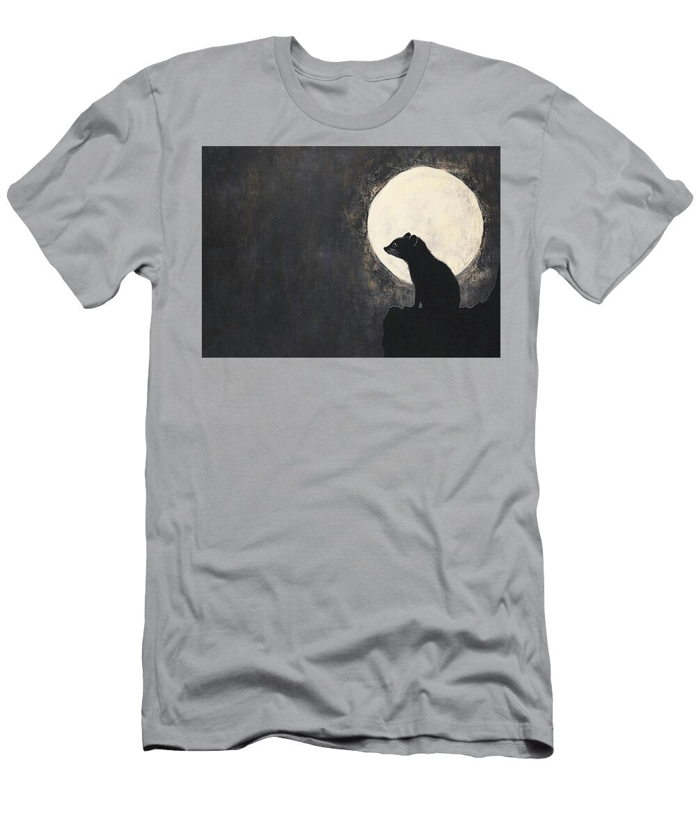 A Ferret Silhouette Peeking From a Hole with a Pale Moon Grover Mcclure T-Shirt