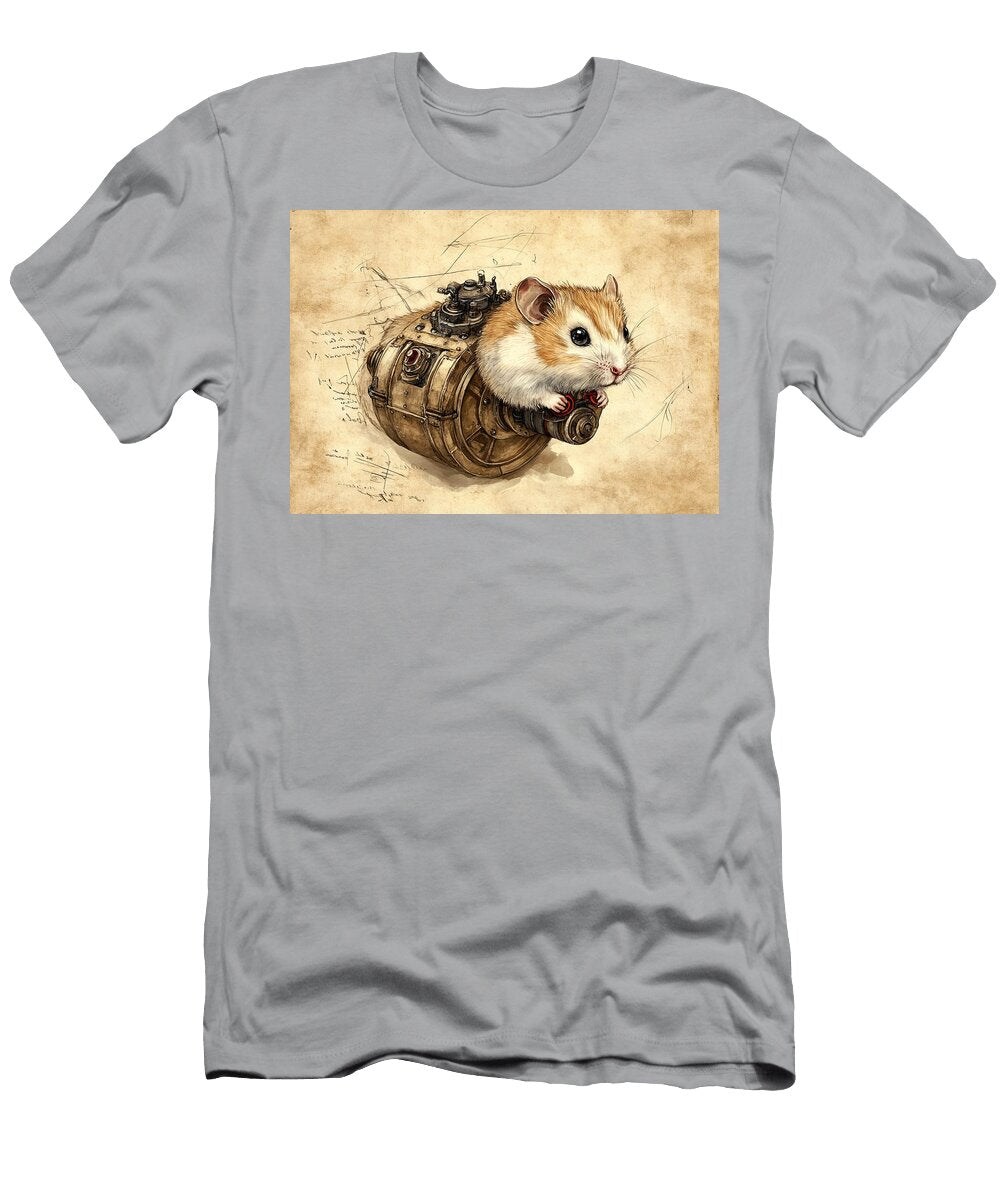 A Hamster with a Powered Wheel Steampunk Hamster on a Mechanical Carriage Cortez Schinner T-Shirt