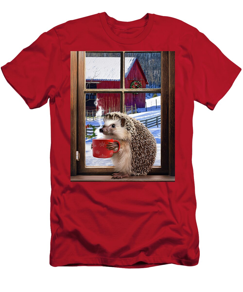 A Hedgehog and His Coffee Debra and Dave Vanderlaan T-Shirt